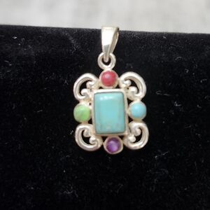 Elegant Multicolor Stone and Sterling Silver Pendant